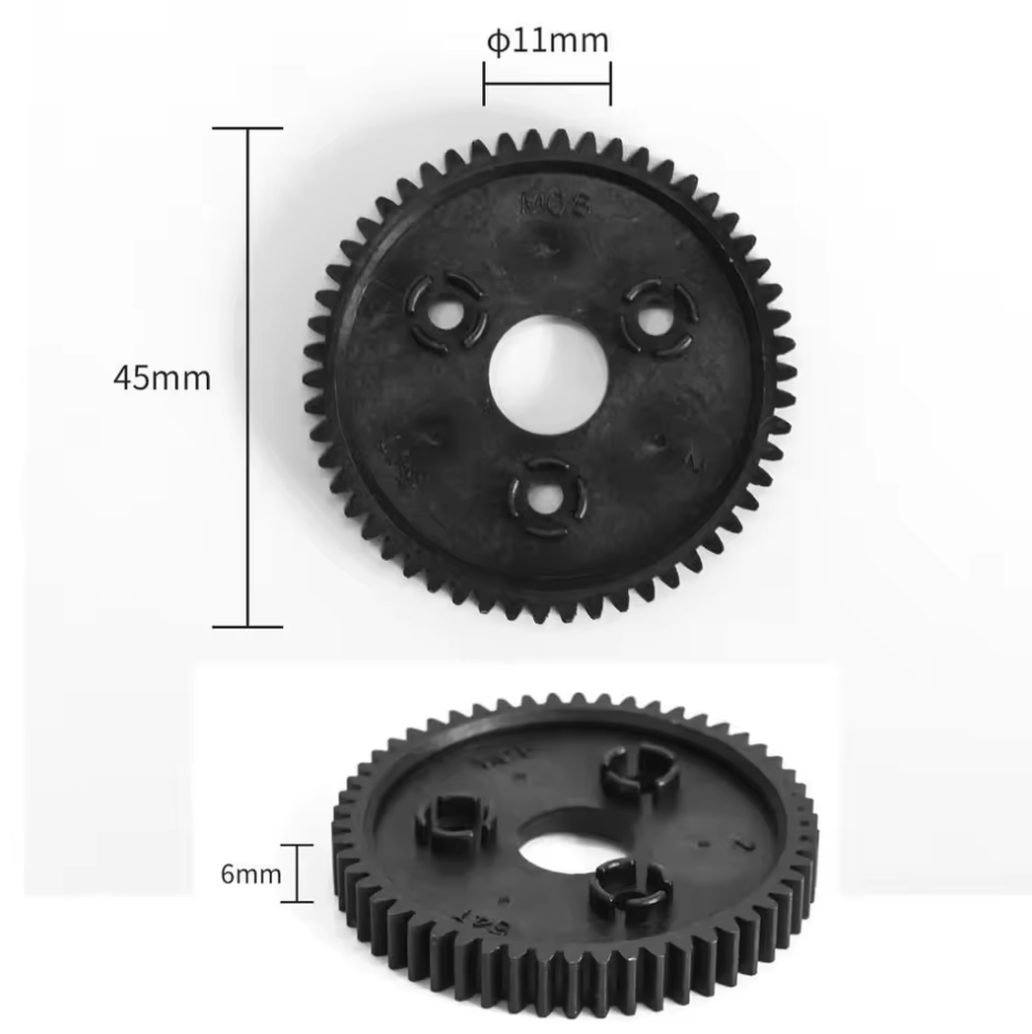 54T Spur Gear Specs - 45mm diameter, 11mm bore, 6mm thickness for Traxxas