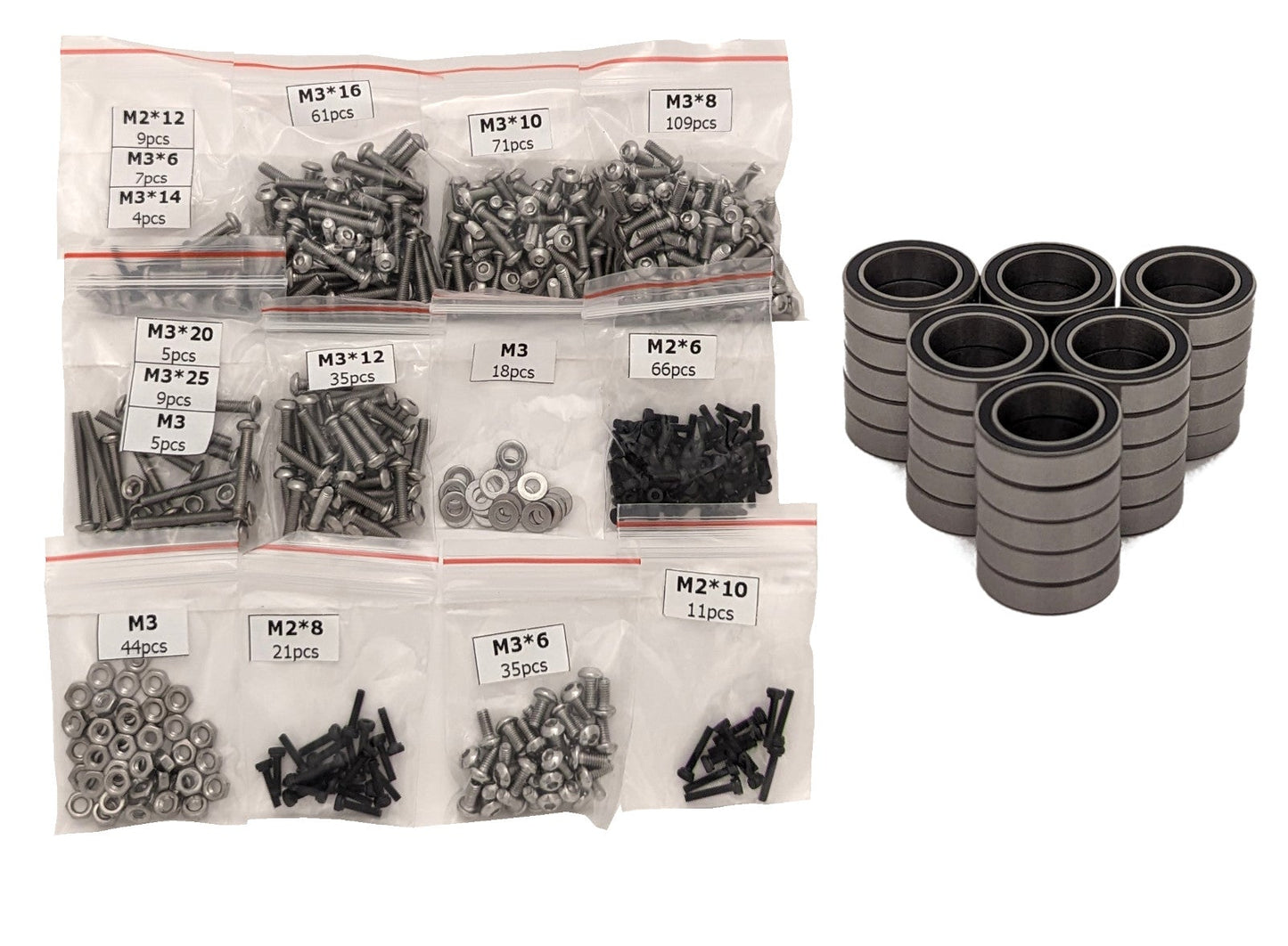 3DSets Sakura hardware kit - Labeled M2/M3 screws & sealed rubber bearings