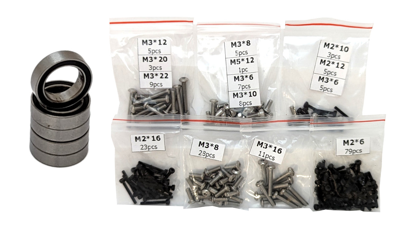 3DSets Wolf Trailer hardware - M2/M3 labeled screw bags & sealed bearings
