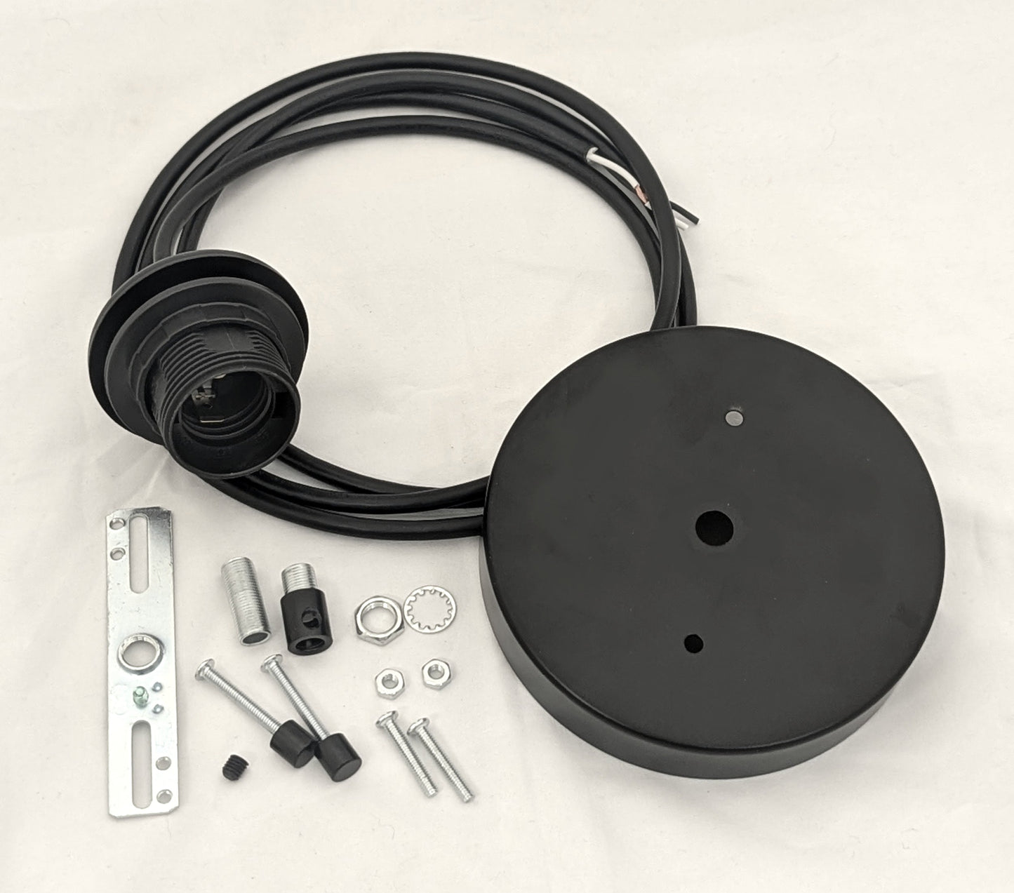 Pendant light cord with E26 socket and black metal ceiling canopy for 3D printed pendant lights