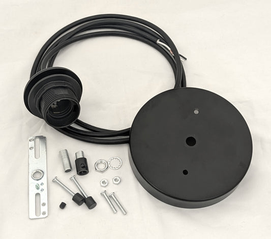 Pendant light cord with E26 socket and black metal ceiling canopy for 3D printed pendant lights