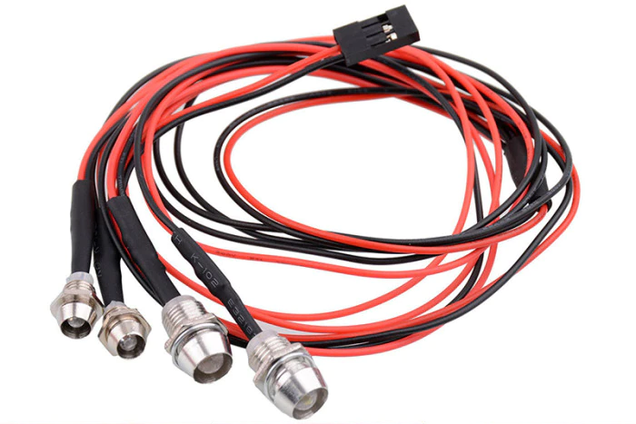 4-LED RC car light set - Red/white bulbs with JR plug wiring for crawlers