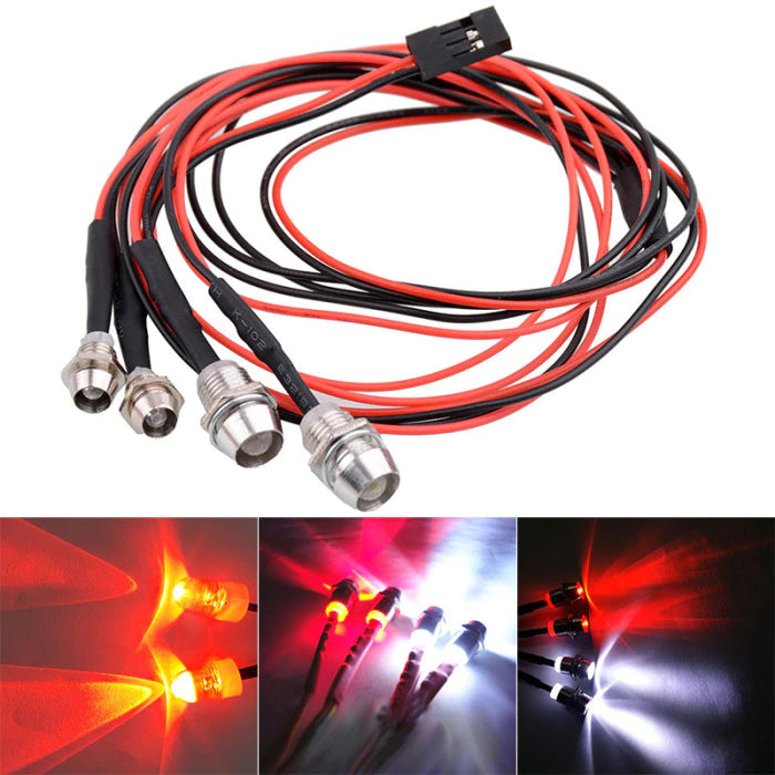 4-LED RC Light Kit - Red & white LEDs with wiring harness & servo connector